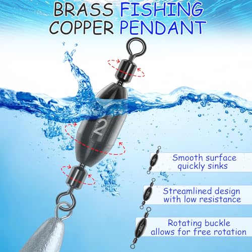 15Pcs Fishing Weights Swivel Bullet Sinkers Brass Fishing Weights | Saltwater Freshwater Bass Sinker Fishing Weights with Swivel Rolling - size: 1/32oz