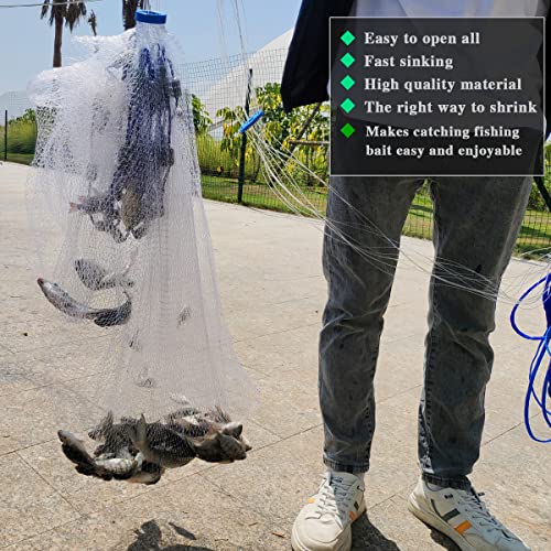 Drasry Saltwater Fishing Cast Net 3/8 and 1/4 Mesh with Heavy Duty Gray Sinker American Monofilament Fish Throw Net for Bait Trap 3FT 4FT 5FT 6FT 7FT 8FT 9FT Radius - size: 9FT Radius, style: 3/8 Mesh 1 Lb/Ft