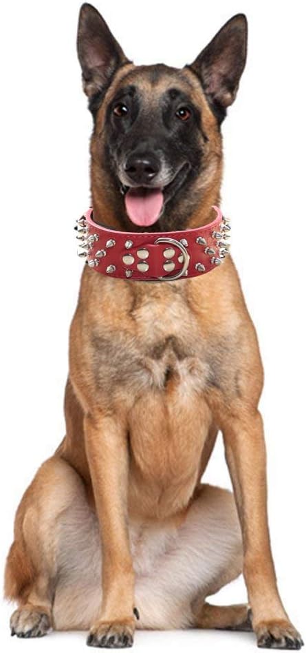 Serijoars Spiked Studded Dog Collar, PU Leather Dog Collar, Adjustable Pet Collars for Medium or Large Breed Pet (M, White1)