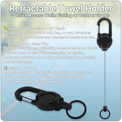 mayoken® 9 Pack Gray Fishing Towels with Clips & Zinger Retractors, Quick-Dry Absorbent Microfiber Bait Towels for Fishing, Boating, Kayaking, Camping & Hiking - color: 9pcs-gray