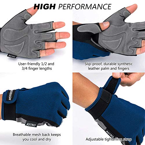 BASSDASH Astro Fishing Gloves Men’s Women’s Fingerless Gloves for Game Fishing Kayaking Paddling Sailing MTB - color: Navy Blue, size: Large