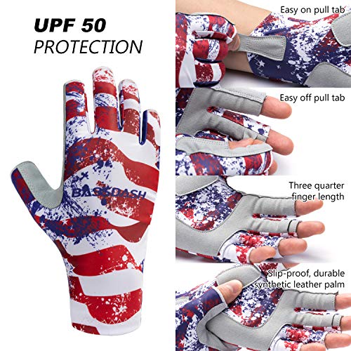 Bassdash ALTIMATE UPF 50+ Sun Protection Fingerless Fishing Gloves Men - color: Americana, size: Medium