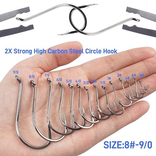 Octopus Fishing Hooks-120pcs Sport Circle Hooks Octopus Beak Offset Fishing Hooks Black High Carbon Steel Fishing Jig Hooks Barbed Fishhook for Saltwater Bass Trout Size8#-9/0 - size: 150pcs-2#