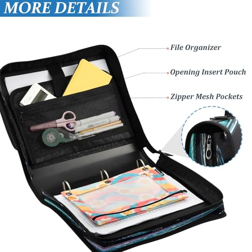 Fish Lure Vintage Funny 3 Ring Zipper Binder with Strap 1.5 inch 500 Sheet Capacity File Folder Storage Organizer