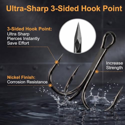 100pcs Fishing Hook Treble Hooks High Carbon Treble Hooks Super Sharp Solid Size 2 4 6 8 10 12 Triple Barbed Steel Fish Hook - color: Black, size: 12#-100pcs