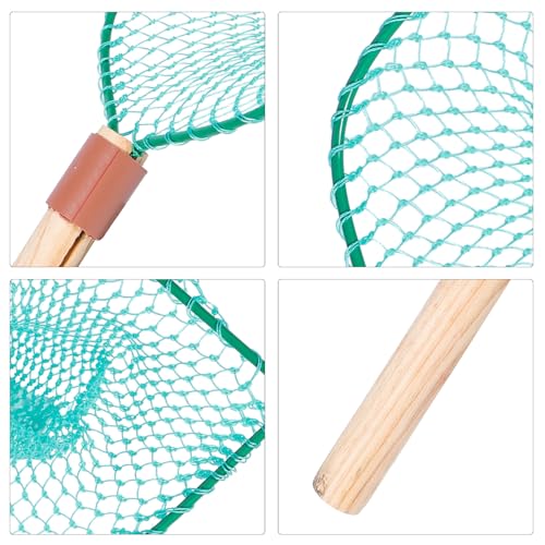 Wood Handle Fishing Net 30cm Small Square Frame Wear-Resist Mesh Portable Landing Net for Outdoor Fish Catching and Fly Fishing