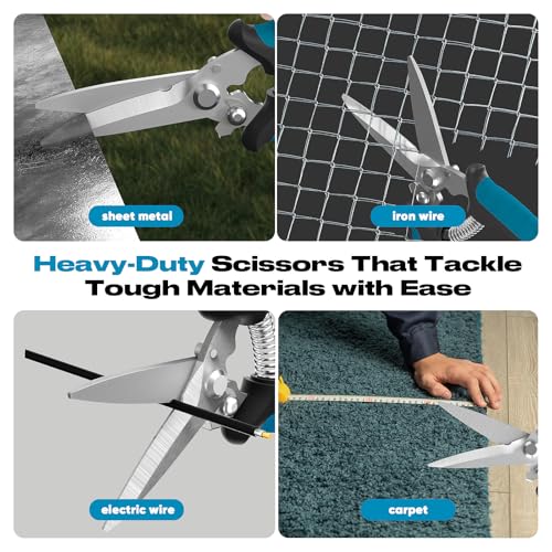 GARTOL 8" Heavy Duty Scissors & Tin Snips - All Purpose Utility Shears with Wire Cutter Notch | Cut Sheet Metal, Cable, Insulation, Carpet, Leather | Ergonomic Electrician Tools with Safety Lock - style: HC120
