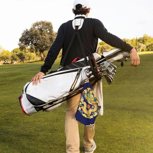 Dragon Navy Blue Golf Towel 16" X 24" with Clip Golfer Bags Accessories Gifts - color: Dragon Navy Blue