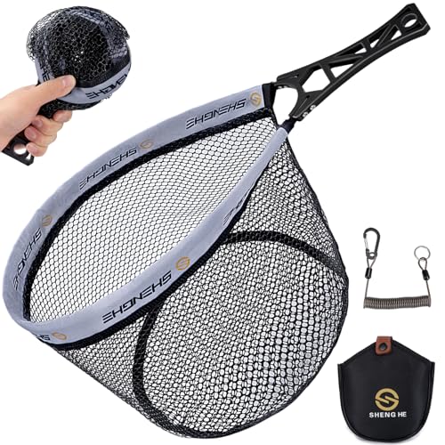 THKFISH Fly Fishing Landing Net, Foldable Landing Trout Net with ABS Handle,Rubber Coated Mesh Trout Net with Tackle Bag for Trout Bass Catch and Release, Portable Fly Fishing Gear,M/L - size: L-GREY