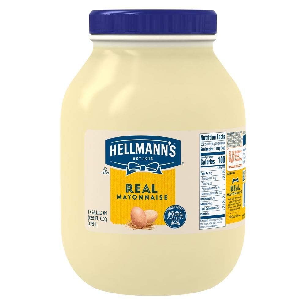 Hellmann's Real Mayonnaise Jar, Condiment for Sandwiches, Salads, Mayo Made with 100% Cage Free Eggs, Gluten Free, Vegetarian, Kosher, 1 Gallon, 128 oz (Pack of 1)