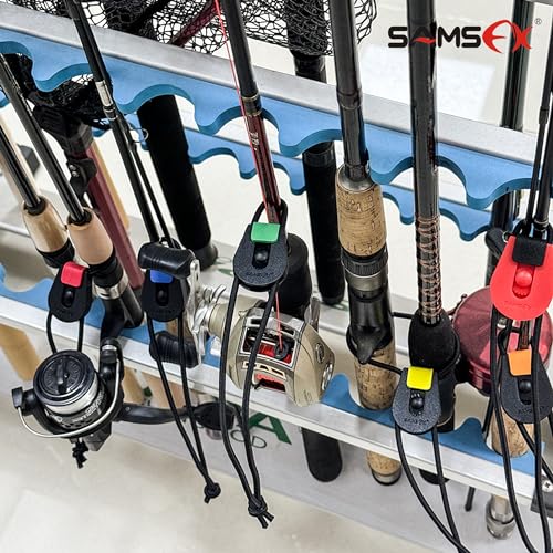 SAMSFX Fishing Rods Belt Stretchy Wrap Pole Straps Elastic Cable Ties for Casting, Spinning & Fly Rods - color: 4pcs, Black & Yellow