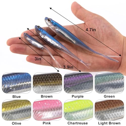 Dr.Fish Soft Plastic Baits, Fork Tail Soft Jerkbait Minnow Lures, 3 to 4-3/4 Inches Soft Swimbaits Jerk Shad Baits Crappie Bass Fishing Lures - color: Green, size: 3"-6 Pack