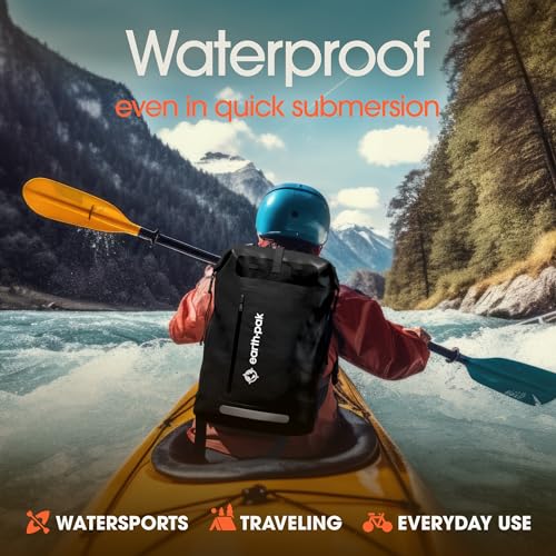 Earth Pak Waterproof Backpack - Heavy Duty Hiking Backpack - Roll-Top Closure Bag - Cushioned Dry Bag Waterproof Phone Case - color: Black, size: 35L