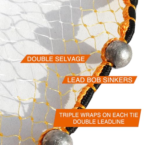 BasicGear Pancake Cast Net – Heavy-Duty 1.0+ lb/ft Weights, 4ft to 12ft Radius, Multiple Mesh Sizes, Pro Grade, Freshwater & Saltwater - size: 6ft Radius, style: 1.60 Lb, 3/8" Sq Mesh