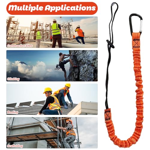 10pcs Retractable Tool Lanyards for Hand Tools with Carabiner and Adjustable Loop End, Extendable Length 31.5 "-43.3", Aluminum Screw Lock Carabiner with Shock Cord Stopper - size: 10 pack