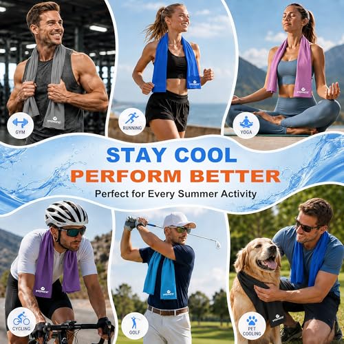 YQXCC 4 Pack Cooling Towels 40"x12", Cold Cool for Neck & Face | Cooling Neck Wraps, Soft Breathable Microfiber Chilly Towels, Ideal for Gym, Yoga, Golf, Running, Camping & Hot Weather - color: Dark Blue*2 + Purple*2