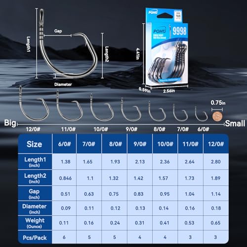 Circle Hooks with Line Groove,Big Game Heavy Duty 5X Strong Fishing Hooks,High Carbon Alloy Steel Live Bait Fish Hooks for Saltwater Freshwater Tuna, Marlin,Shark, Catfish Size 6/0-12/0 - size: 11/0_3pcs