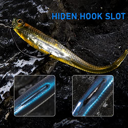 Dr.Fish Soft Plastic Baits, Fork Tail Soft Jerkbait Minnow Lures, 3 to 4-3/4 Inches Soft Swimbaits Jerk Shad Baits Crappie Bass Fishing Lures - color: Blue, size: 3"-6 Pack