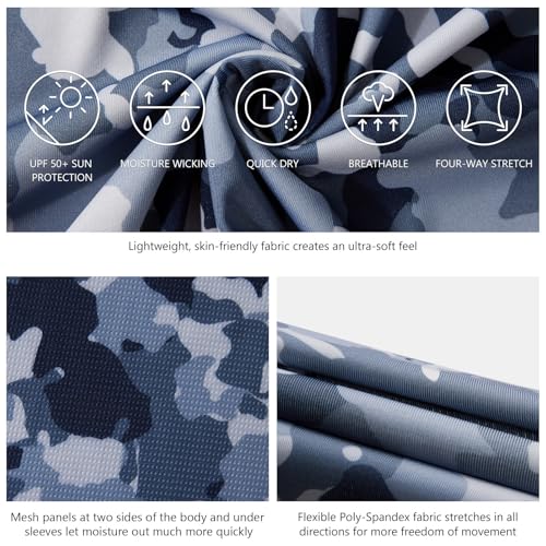 BASSDASH Men’s UPF 50+ Hooded Breathable Camo Shirts with Face Mask Lightweight Neck Gaiter Fishing Hiking Hoodie Shirt FS51M - color: Blue Camo, size: Large
