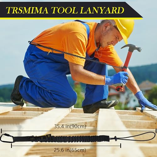 TRSMIMA Safety Tether Tool Lanyard - 12 Pack Safety Tool Leash Shock Absorbing Strap Lock Carabiner Roofing Work for Window Cleaners Roofers - size: 12-pack