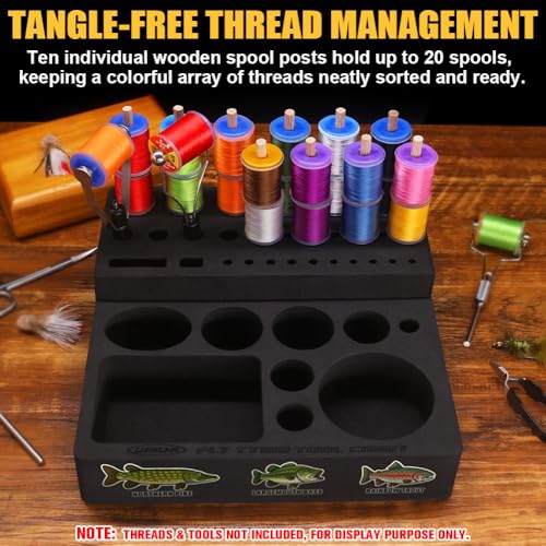 Fly Tying Tool Caddy Organizer-Essential for Fly Tying Stations & Fishing Tool Organizer, Holds 20 Thread Spools with 10 Accessory Boxes