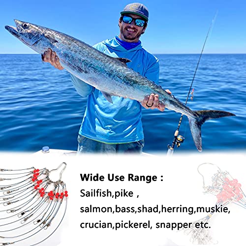 YOTO Fishing Leaders,Saltwater Tackle Rig with Swivels Snap, High-Strength Fishing Wire Gear Equipment for Lures Bait Or Hooks,1Arm and 2Arm - color: Blue Stainless Steel Leaders, style: 1arm，24pack