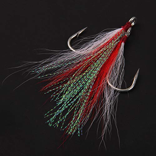 Bucktail Teasers Fishing Hooks Saltwater Flounder Rig Bucktail Mylar Teasers Inserted Stainless Steel Fishing Teaser Hooks for Striped Bass Trout Catfish Cod Flounder Hi/Lo Rig Jigs Spoons Lures - color: Green, size: 6pcs