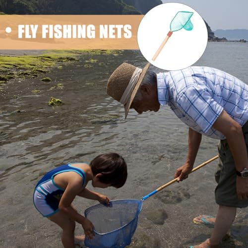 Totority Wood Handle Fishing Net 30cm Large Mesh Landing Net Portable Wear-Resistant Handheld Fishing Basket for Freshwater Fish Catching