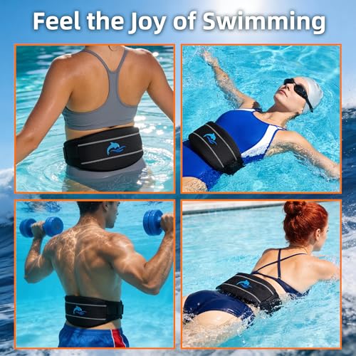 SIXRARI Adult Flotation Swim Belt, Adjustable 3-Section Buoyancy Belt with Reflective Strips for Water Aerobics, Aqua Jogging, Pool Exercise, Swimming Training & Low-Impact Workout - size: Medium