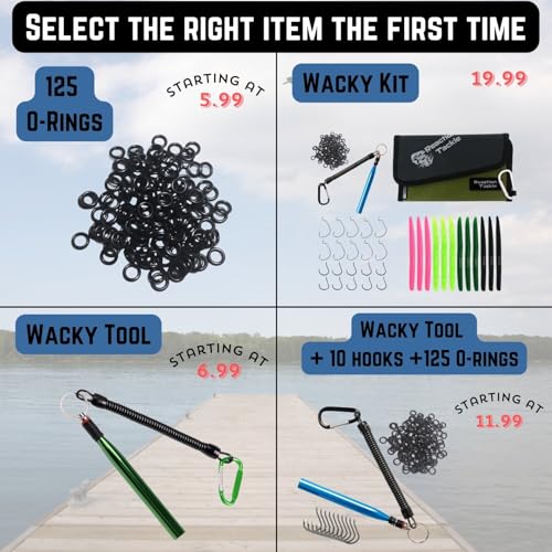 Reaction Tackle Wacky Rig Tool and O-Rings for Soft Plastic Worms, Bass Fishing Wacky Rig and Neko Rig Stick Bait Setup for Largemouth and Smallmouth - color: Gold Wacky Tool (+10 O-rings)
