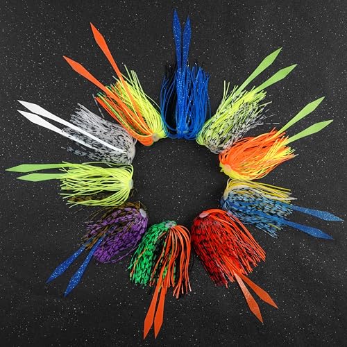 OROOTL Silicone Jig Skirts Spinnerbait Skirt Replacement Bass Fishing Lures for DIY Spinner Baits Buzzbaits Squid Jig Accessories - color: G-Skirts-10pcs