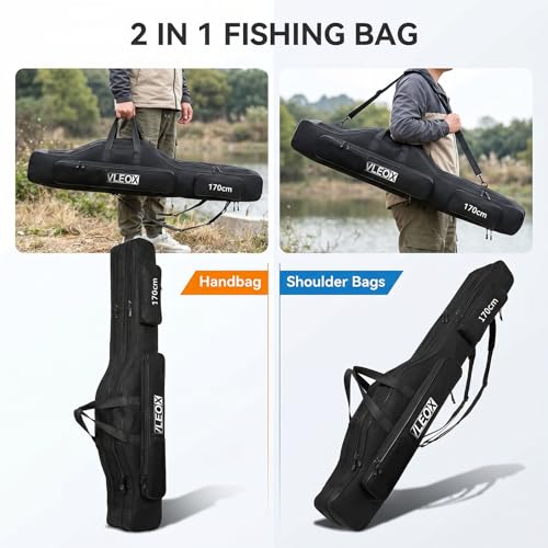 3 Layers Fishing Pole Bag, Fishing Rod Case, Portable Folding Fishing Rod Case Fishing Pole Reel Storage Bag Fishing Gears Organizer 130/150/170/190 - size: 130cm