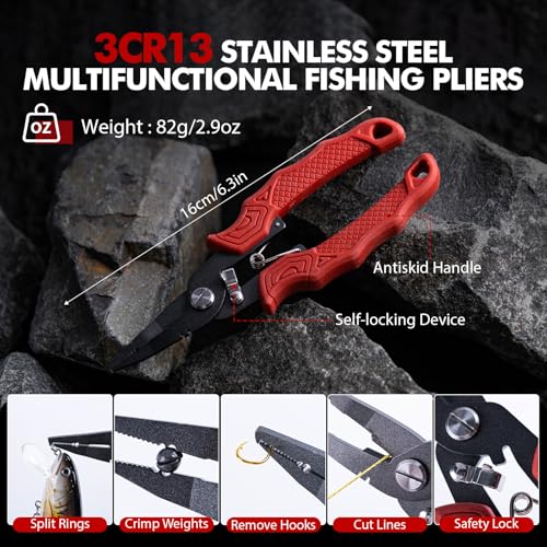 Goture Fishing Tool Kit,Fishing Pliers,Fillet Knife with Sheath,Fish Lip Gripper,Fish Hook Remover,Lanyard,Line Scissors,Sharpener,Stainless Steel Soap,Saltwater Gear Kit,Red/Pink,Gifts for Men/Women - color: A6:9pcs Fishing Tool Kit