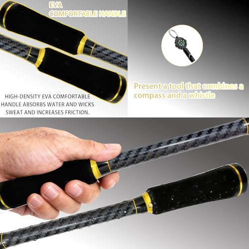 24-Ton Carbon & Fiberglass Spinning/Casting Rod, Lightweight 2-Piece Sensitive Fishing Rod with Ceramic Guides & Split-Grip Handle for Bass, Trout, Pike - color: A-Golden- Spinning- 6'0"