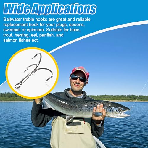 Classic Treble Hooks,20pcs Large Treble Fishing Hooks Saltwater Treble Hooks Silver Big Game Triple Barbed Fish Hooks Saltwater Fishing Hooks Size 4/0 6/0 7/0 8/0 10/0 - size: 20pcs-4/0