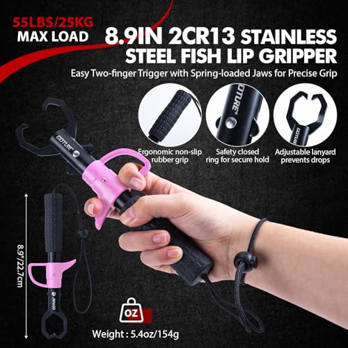 Goture Fishing Tool Kit,Fishing Pliers,Fillet Knife with Sheath,Fish Lip Gripper,Fish Hook Remover,Lanyard,Line Scissors,Sharpener,Stainless Steel Soap,Saltwater Gear Kit,Red/Pink,Gifts for Men/Women - color: B2:5pcs Pink Fishing Tool Kit