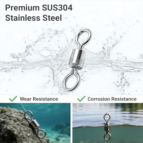 Atibin Stainless Steel Barrel Swivel Snap Saltwater Swivels Fishing High Strength Lure Fishing Swivel Heavy Duty SUS304 - size: #10 (49lb) 100pcs