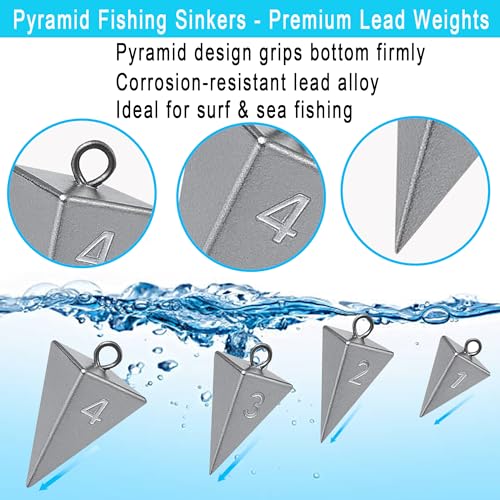 Pyramid Sinkers for Surf Fishing – Lead Fishing Weights, No-Roll Bottom Hold - style: 1oz- 10pcs