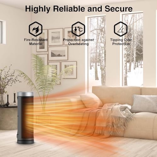 Ceramic Space Heater, Portable Indoor Heater with Remote Control, Three Heating Modes, Overheat and Tip-Over Protection, Suitable for Home, Bedroom, and Office Indoor Use