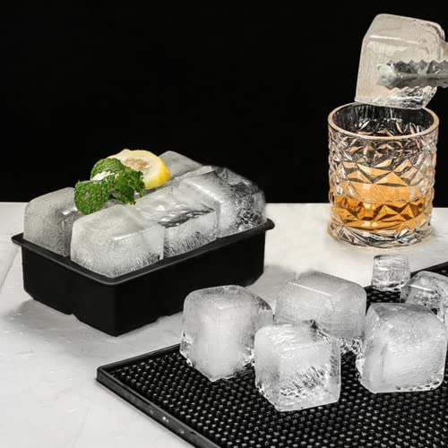 ROTTAY Ice Cube Trays (Set of 2), Sphere Ice Ball Maker with Lid & Large Square Ice Cube Maker for Whiskey, Cocktails and Homemade, Keep Drinks Chilled Black