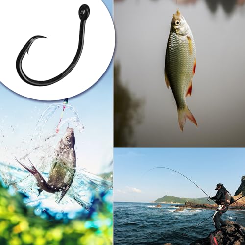 10PCS High-Carbon Steel Circle Hooks Barbed Fishing Hooks with Holes, Freshwater and Saltwater Fishing Hooks for Tuna, Catfish, Bass - size: 7/0