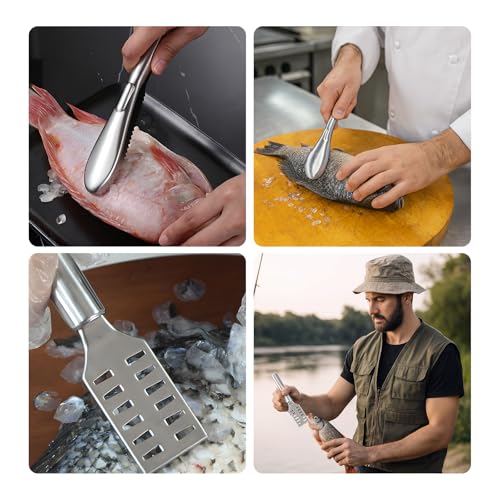 4 PCS Fish Scaler, Stainless Steel Fish Scale Remover, Fish Descaler Tool with Serrated Blade Design, Ideal for Home, Kitchen, Seafood Markets, and Professional Use - size: 4PCS