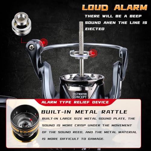 Saltwater Spinning Reel,13+1BB Ultra Smooth Saltwater Fishing Reels,Powerful Carbon Drag,CNC Aluminum Spool & Handle - color: tarnish&gold, size: 6000