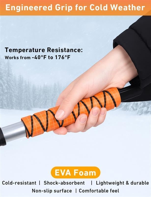 EcoNour 27" Aluminum Ice Scrapers for Car Windshield | Car Window Scraper and Snow Brush with Ergonomic Foam Grip Winter Accessories (Orange)