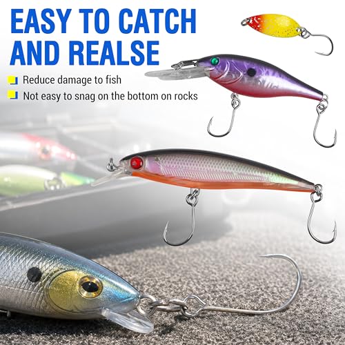 Inline Single Hooks, 80pcs Single Replacement Hooks for Hard Lure Baits Inline Circle Hooks Large Eye Fishing Lure Hooks for Treble Hook Replacement Saltwater Freshwater - size: 2#-80pcs