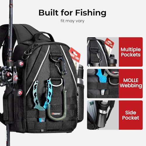 Piscifun Fishing Backpack with Rod Holder, Lightweight Sling Bag Storge Gear and Equipment - color: Black, size: Standard, style: Urban