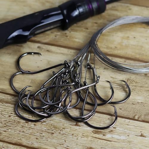 Circle Hooks Rigs, 15pcs Fishing Leader Rigs with Steel Leader Wire and Circle Hooks 1/0 2/0 3/0 4/0 5/0 6/0 7/0 8/0 9/0 10/0 for Bass, Catfish Fishing - size: 1/0