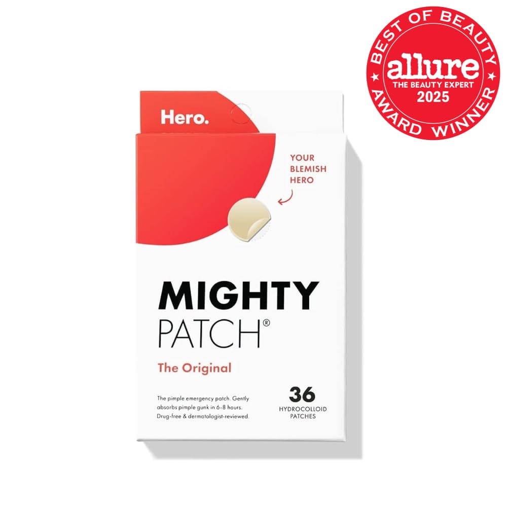 Mighty Patch™ Original patch from Hero Cosmetics – The #1 Hydrocolloid Acne Pimple Patch for Shrinking Zits and Whiteheads in 1 use; Nighttime Spot Stickers for Face and Skin (36 Count)