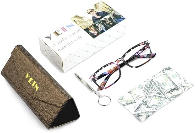 YEIN Bifocal Reading Glasses with Blue Light Blocking Lenses, Bifocal Reader for Women, Vintage Square frame with Spring Hinge (+0.50/+2.25 magnification)