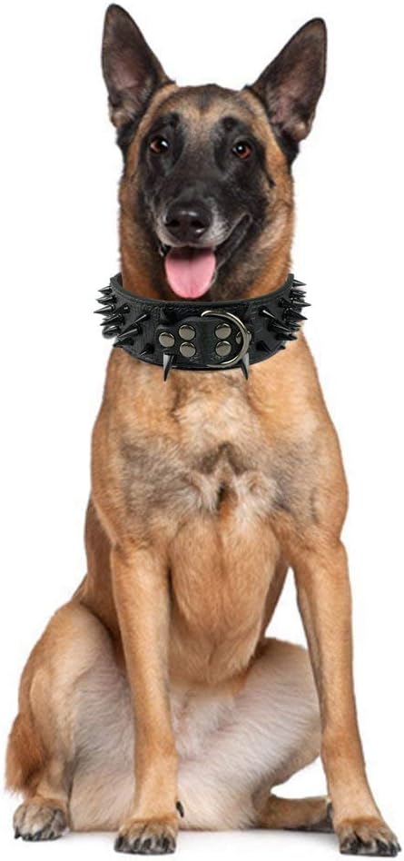 Serijoars Spiked Studded Dog Collar, PU Leather Dog Collar, Adjustable Pet Collars for Medium or Large Breed Pet (M, Red3)